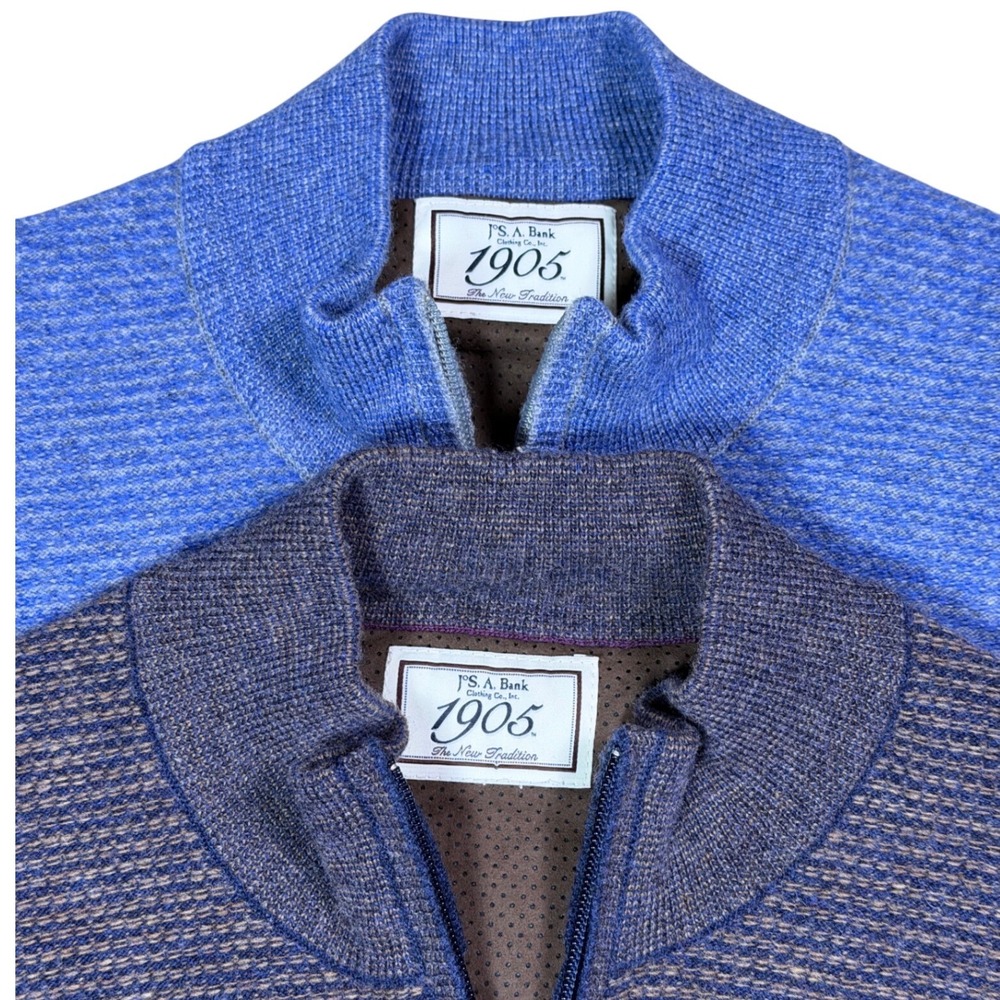 Jos. A. Bank Sweater Mens L Blue‎ Purple 1905 Wool Blend Quarter Zip Lot of 2